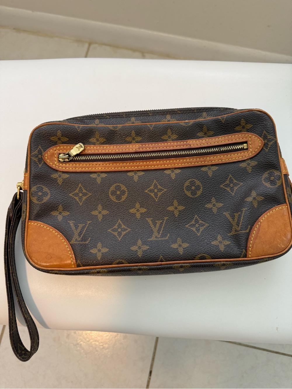 Louis Vuitton Marly Dragonne GM Monogram Wristlet Pouch in Brown and Tan